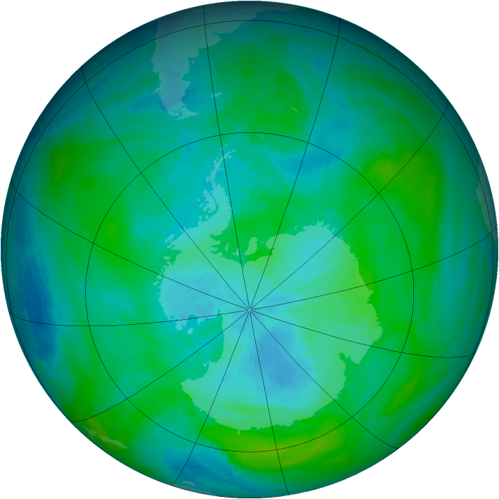 Antarctic ozone map for 28 February 1992